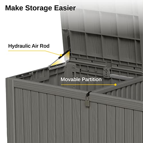 EAST OAK Outdoor Storage Box, 120 Gallon Deck Box with Stainless Steel Rods Large Resin Storage Bin for Patio Cushions, Garden Tools, Waterproof and