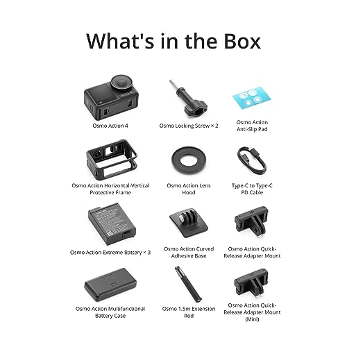 DJI Osmo Action 4 Essential Combo, 4K/120fps Waterproof Action Camera with a 1/1.3-Inch Sensor, Stunning Low-Light Imaging,10-bit & D-Log M Color