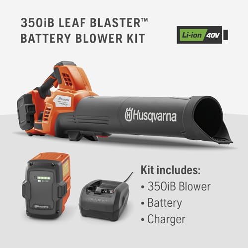 Husqvarna Leaf Blaster 350iB Battery Powered Cordless Leaf Blower, 200-MPH 800-CFM Blower with Brushless Motor and Quiet Operation, 40V Lithium-Ion