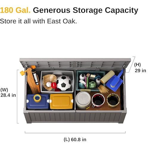 EAST OAK Outdoor Storage Box, 180 Gallon Deck Box, Large Resin Storage Bin for Patio Cushions, Gardening Tools, Lockable, Waterproof and UV Resistant