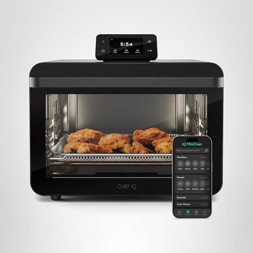 CHEF iQ MiniOven Smart Toaster Oven Air Fryer Combo, 11-in-1 Countertop Convection Oven, Bake, Broil, Air Fry, Broil, Dehydrate, 1750W, 25 Qt