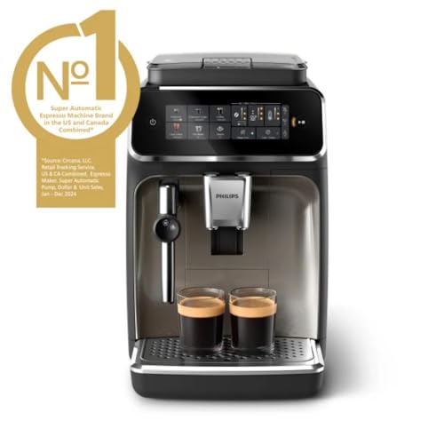 Philips 3300 Series Fully Automatic Espresso Machine with LatteGo Milk System and integrated grinder, 6 Hot & Iced Coffee Pre-Sets, 40% Quieter