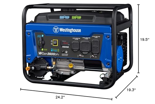 Westinghouse 4650 Peak Watt Dual Fuel Portable Generator, Remote Electric Start with Auto Choke, RV Ready 30A Outlet, Gas & Propane Powered