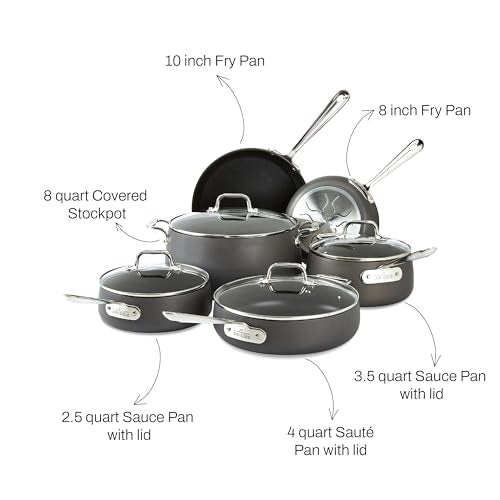 All-Clad HA1 Hard Anodized Nonstick Pots and Pans Set Non Stick Cookware Sets, Oven Broiler Safe 500F, Black