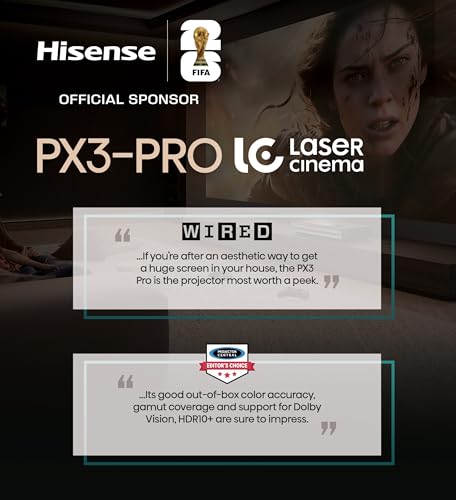 Hisense PX3-PRO Ultra Short Throw Triple Laser Projector, 4K UHD, 80 C 150, 3,000 Lumens, 3000:1 Contrast, Dolby Vision & Atmos, IMAX Enhanced, 240