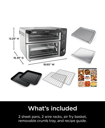 Ninja DCT451 12-in-1 Smart Double Oven with FlexDoor, Thermometer, FlavorSeal, Smart Finish, Rapid Top Convection and Air Fry Bottom , Stainless Steel