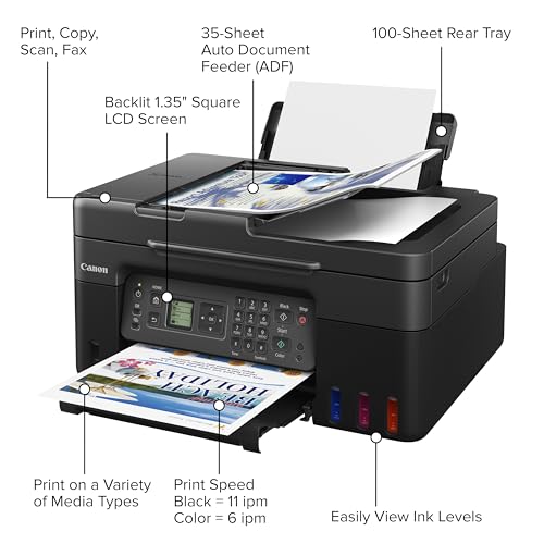 Canon MegaTank MAXIFY GX2020 All-in-One Wireless Color Printer C Print, Copy, Scan with Duplex Printing C Refillable Tank System, Compact Desktop