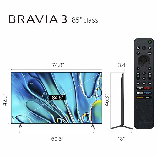 Sony 55-Inch 4K Ultra HD BRAVIA 3 LED Smart TV with Google TV, LED Flat Screen, Dolby Vision HDR, Google TV, Exclusive PS5 Features, (K-55S30)