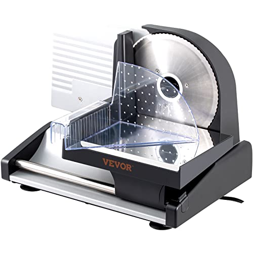 VEVOR Commercial Meat Slicer, 10 inch Electric Food Slicer, 240W Frozen Meat Deli Slicer, Premium Chromium-plated Steel Blade Semi-Auto Meat Slicer
