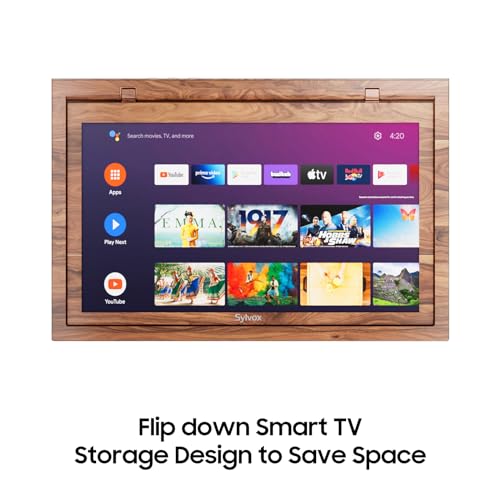 SYLVOX 15.6" Under Cabinet Smart TV C 360 Rotation, 90 Flip-Down Screen, Wireless Connectivity, Space-Saving Design for Kitchen, Bedroom, or RV.