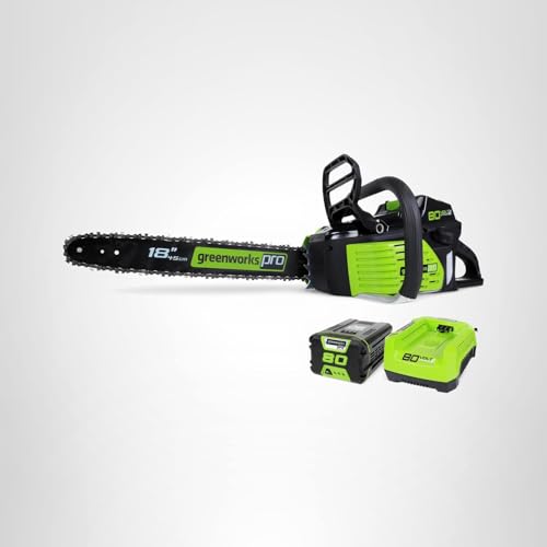 Greenworks 80V 18" Brushless Cordless Chainsaw (Great For Tree Felling, Limbing, Pruning, and Firewood) / 75+ Compatible Tools), 2.0Ah Battery and