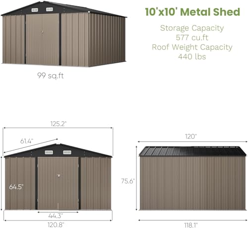 Greesum Outdoor Storage Shed 6 x 8 ft. Utility Tool Shed Metal Storage Garden Shed with Door & Lock for Patio Storage, Brown