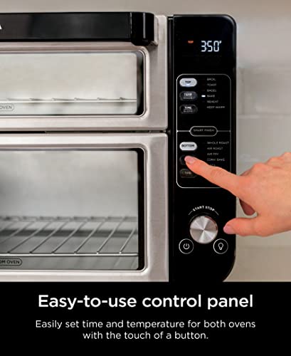Ninja DCT451 12-in-1 Smart Double Oven with FlexDoor, Thermometer, FlavorSeal, Smart Finish, Rapid Top Convection and Air Fry Bottom , Stainless Steel