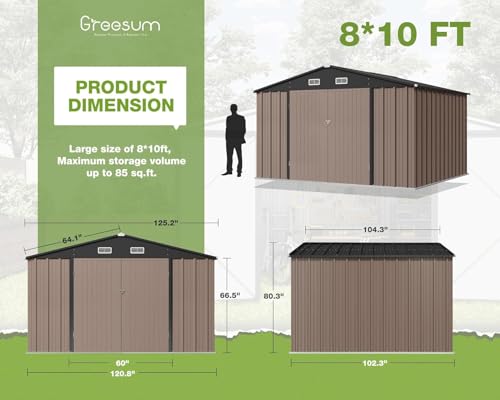 Greesum Outdoor Storage Shed 6 x 8 ft. Utility Tool Shed Metal Storage Garden Shed with Door & Lock for Patio Storage, Brown