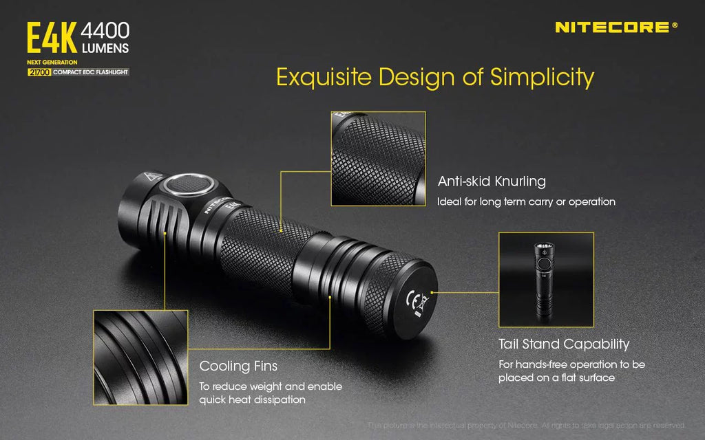 Li-ion generation V6 Battery FREE - Battery 21700 Rechargeable Next 4x Eco-Sensa Lumens 4400 CREE 1x Compact EDC Flashlight and XP-L2 w/ - NITECORE NITECORE Case E4K 21700