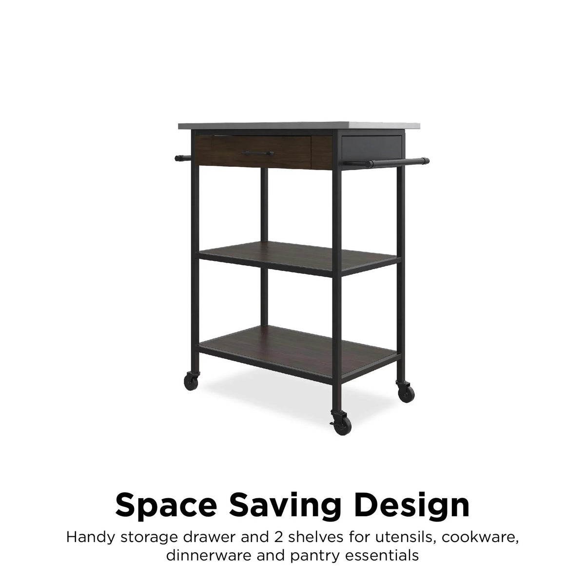 Cart, Black Counter Frame, Brown Pantry Kane Stainless Steel Storage,  Kitchen Top, DHP