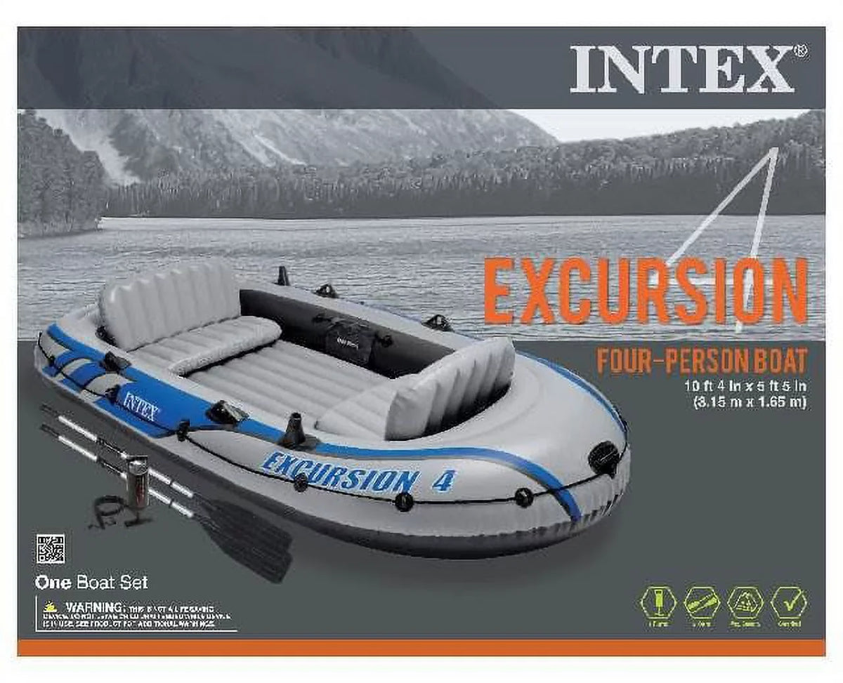 4 Boat Inflatable Rafting Pump Person w/ (3 Intex & Excursion Fishing Oars Pack)