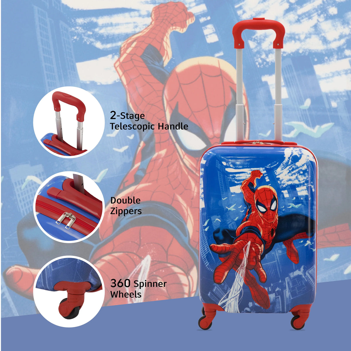 Carry Wheels, Spider-Man Suitcase Rolling Blue with 21 Marvel Inch Hardshell Kids On Luggage,