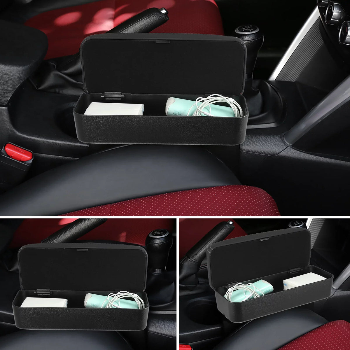Box Armrest Leather Adjustable Armrest Organizer PU Gap with Storage Seat Armrest Center Black Box Black Car