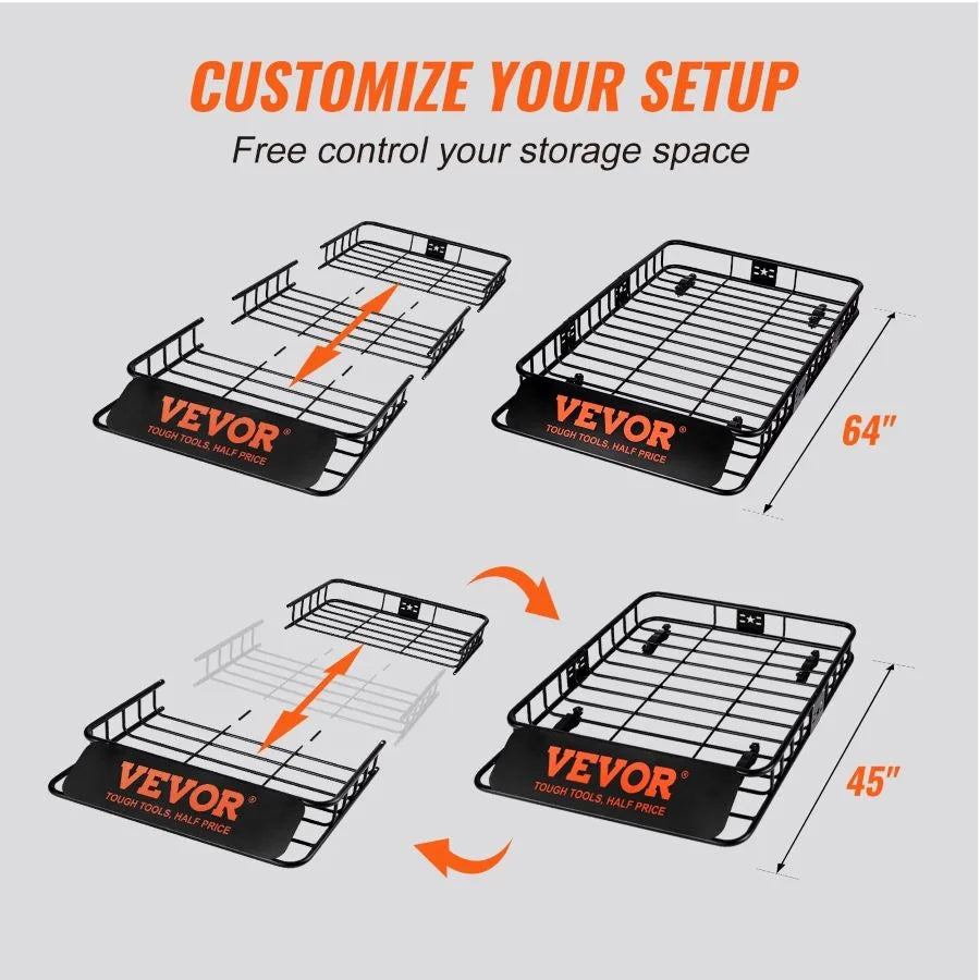 Rack Extension, Luggage Roof Carrier Truck, SUV, Roof Capacity Rack Holder Cargo 200 64" x Basket, x Universal 6" Vehicle VEVOR Basket, LBS with 39" Rooftop Cargo for Heavy-duty