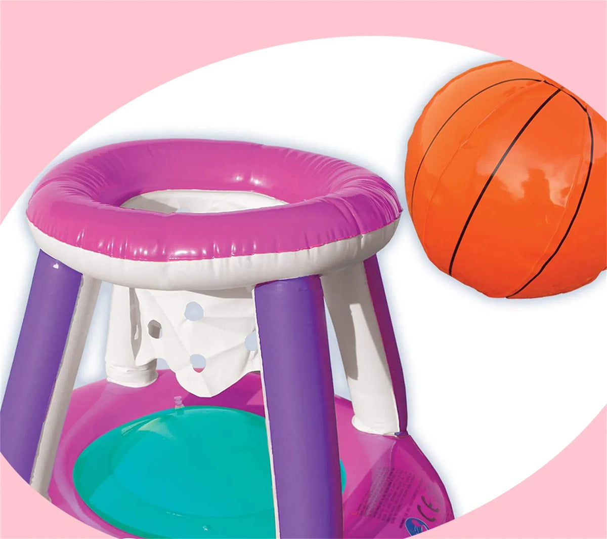 Volleyball Set Inflatable Net Basketball Pool Hoops Float & Pink