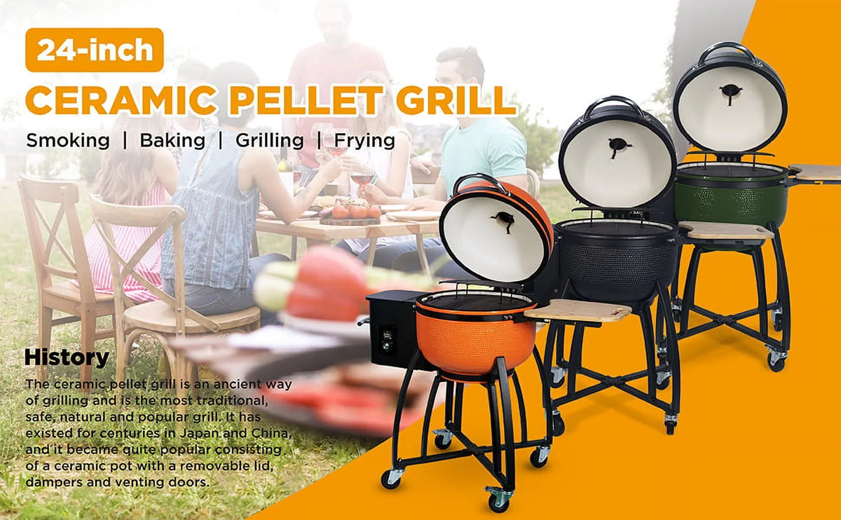 4-in-1 Patio BBQ Ceramic "Ceramic Grill r Outdoors Gridiron 24 Pan-roasted 19.6" Pellet diameter Double with Roasted Smoked for