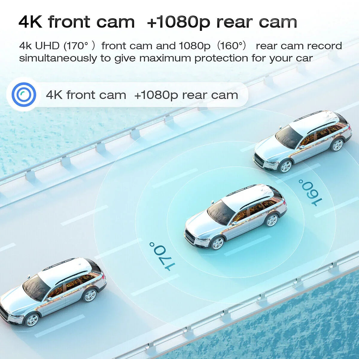 View Starlight Dash Car Front Camera Wide Night Parking 170° Backup Touch Backup 12" Rear Mirror HD Camera Angle, Liquidproof Vision, Large Camera Full Cam and Screen Monitor 4K