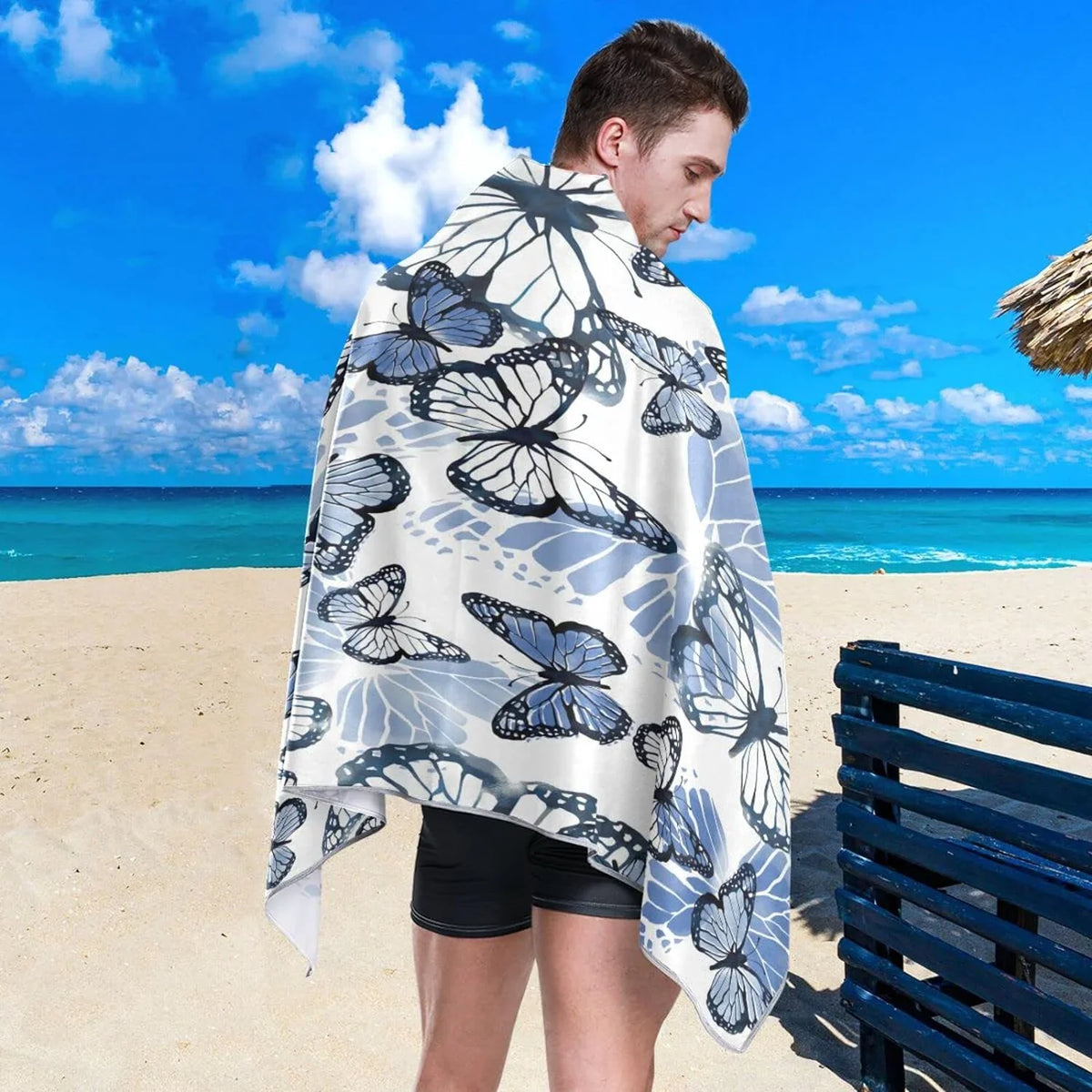 Beach Quick Bestwell Swim Blanket, 30”X60” Microfiber Bath Towel Blue Lightweight Thin Dry Oversized Free Towel Pool Multipurpose Butterfly Shower Towel, Towel Yoga Sand