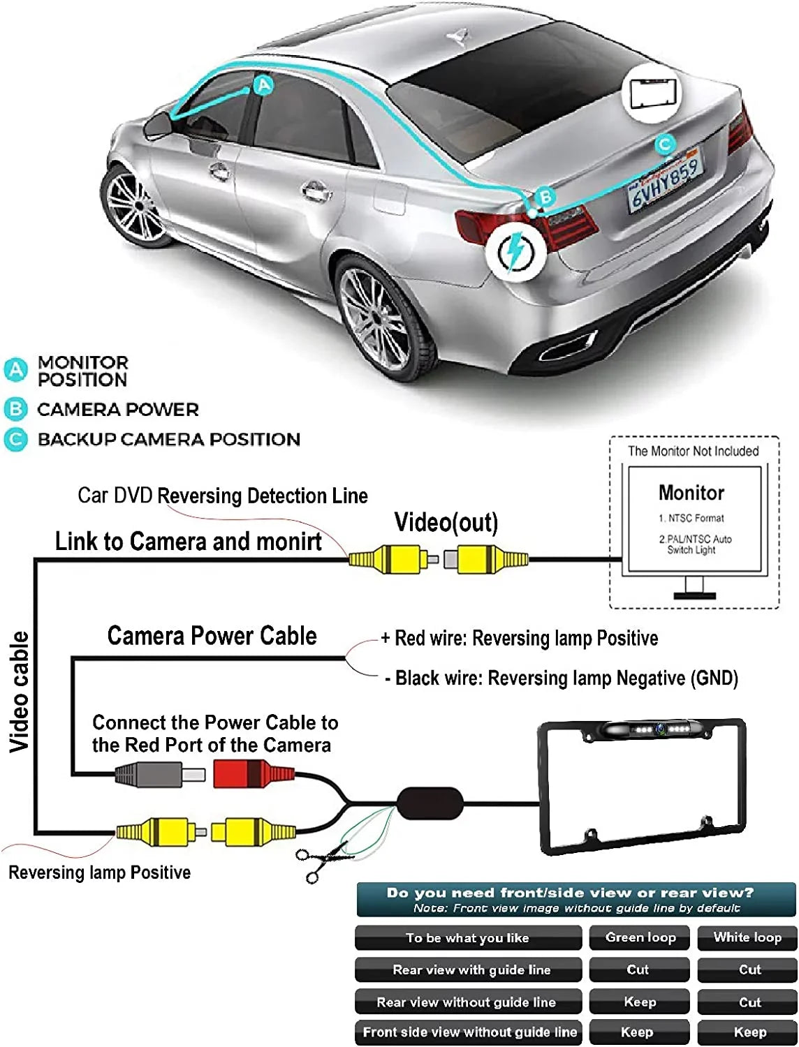 Rearview Plate KW-V830BT KWV830BT for License JVC Black Backup Frame Camera