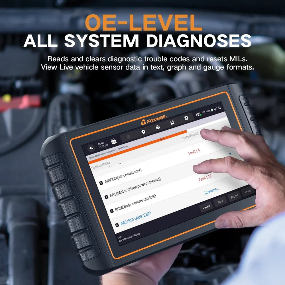 Active All Programming Car Diagnostic EOBD ECU System Reader Test Code Tool Foxwell OBD Scanner Tool Bidirectional TPMS OBD2 Reset Automotive Tool Professional Services Coding Scanner with 36 GT75TS