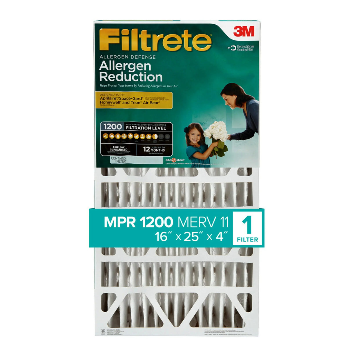 16x25x4 Filtrete Air Deep MPR Pleat, 1 Filter, 1200 Filter MERV Allergen Reduction 11,