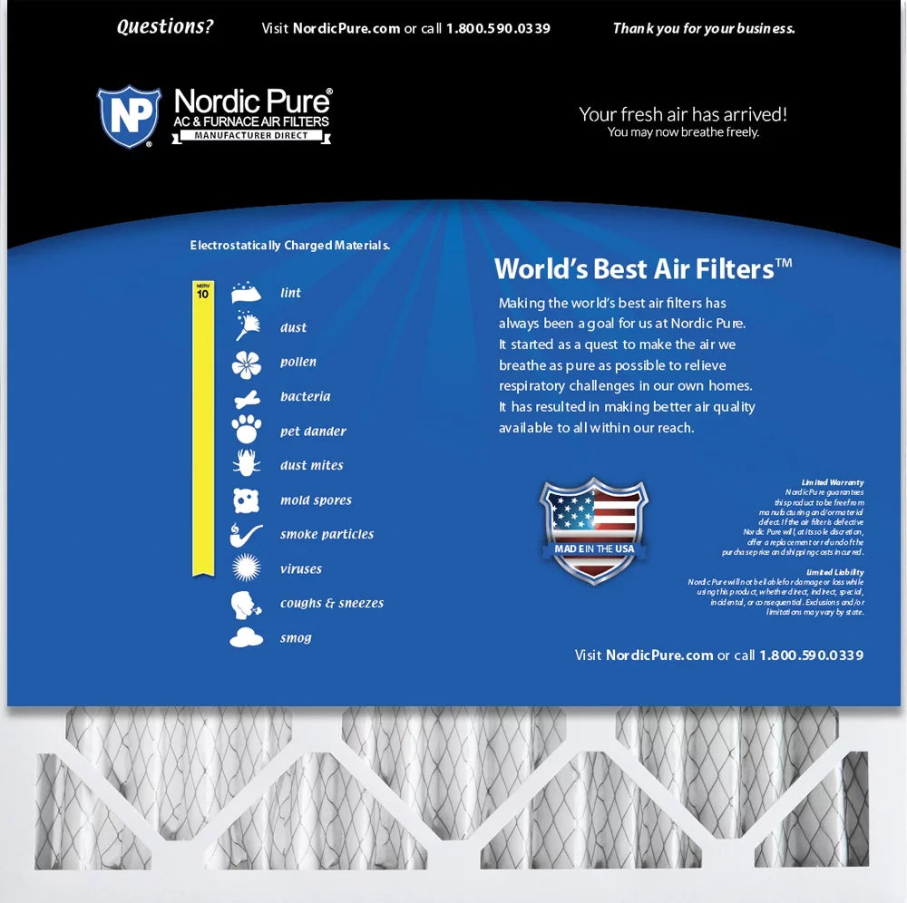 3 Pack 10 Filters Pure MERV Air Pleated Nordic 20x20x2