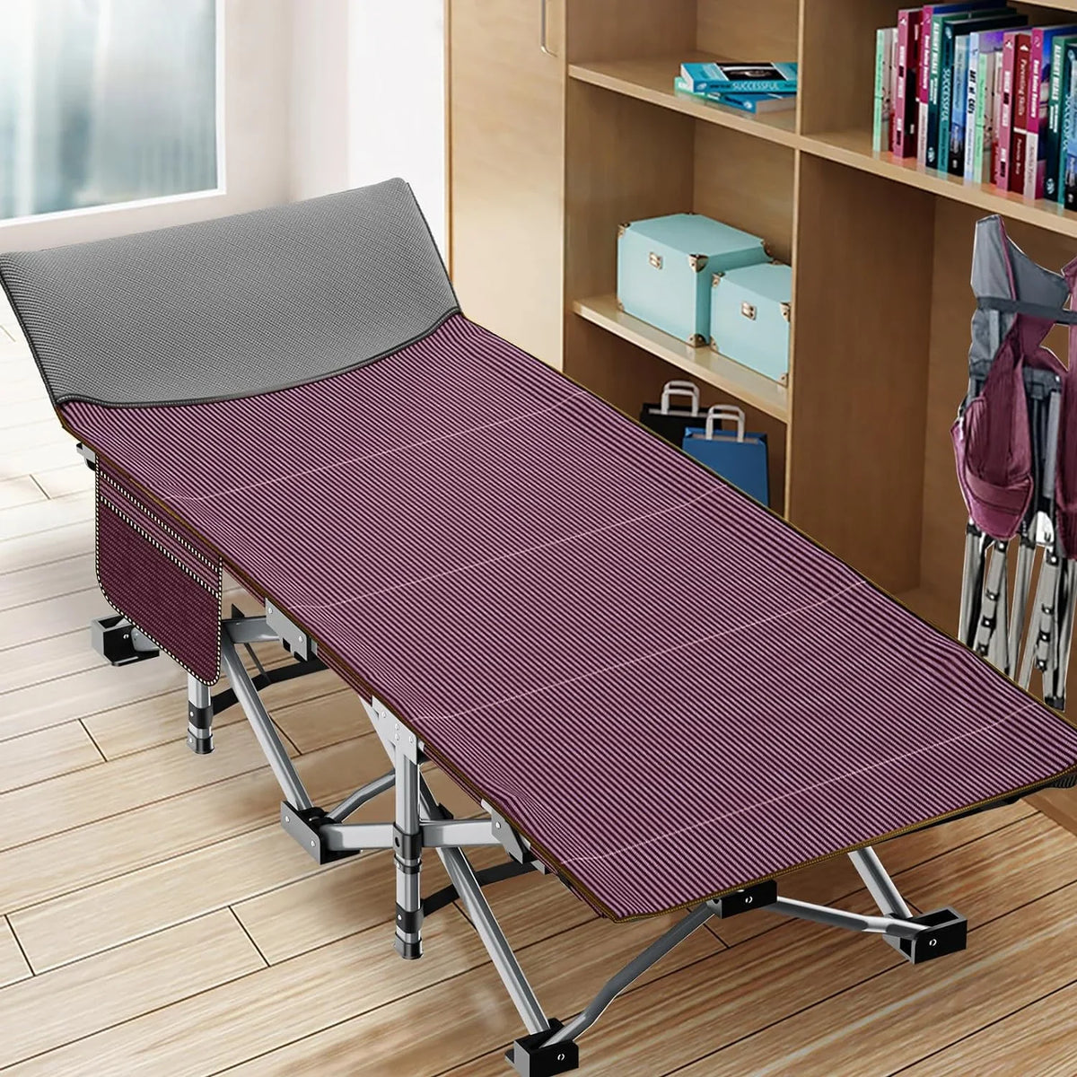 Folding Adjustable - Oxford Camp Heavy Layer, 1200D Travel Duty Camping Cot Outdoor with Mat Bed, Adults for Cots