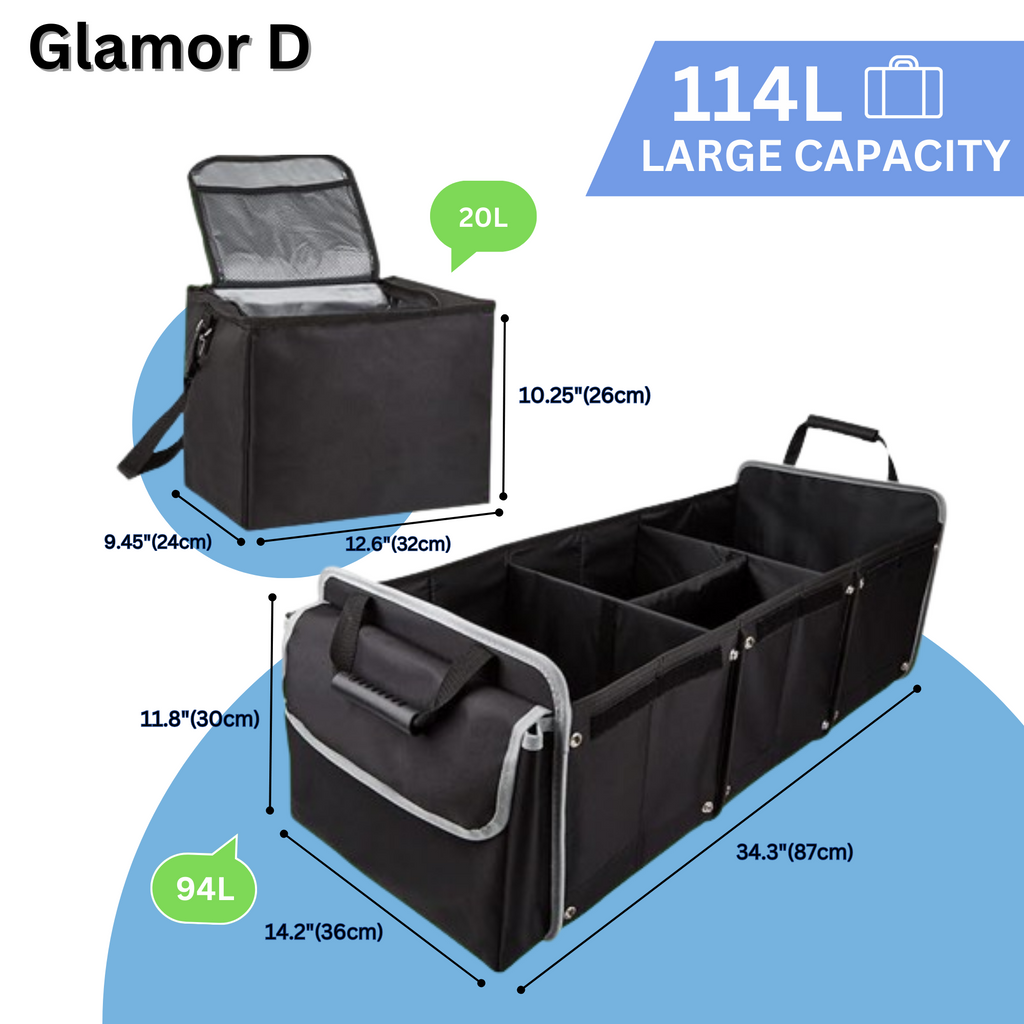 Glamor Cargo Lid, Straps Leak-proof Car Cooler Organizer & Collapsible Insulated Storage Removable with D Dividers, SUV Black 2 - - Tie-Down Foldable Bag and 5-in-1 Trunk with Solution
