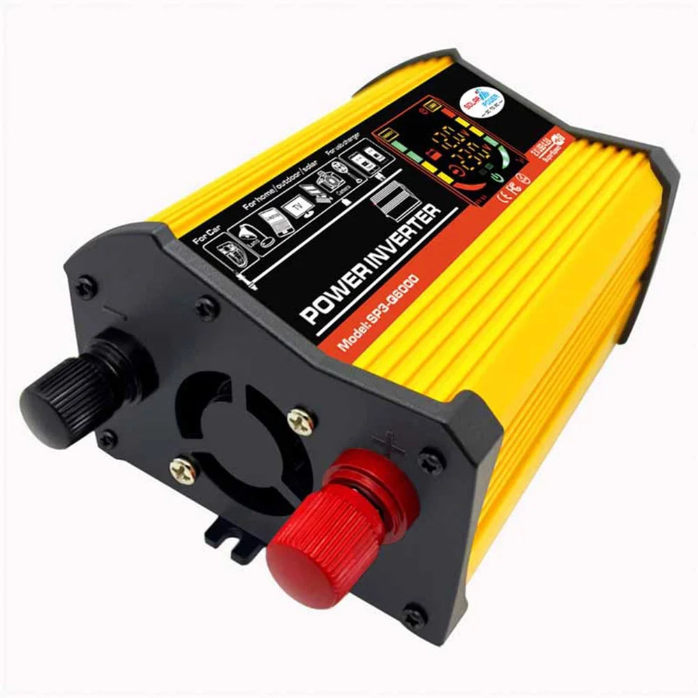 Inverter Charging 500W Ports Auto Fast USB 6000W Display Charger Modified Intelligent 2 Sine Adapter Digital Converter ALLTIMES Car Power DC12V-AC220V Reted Wave