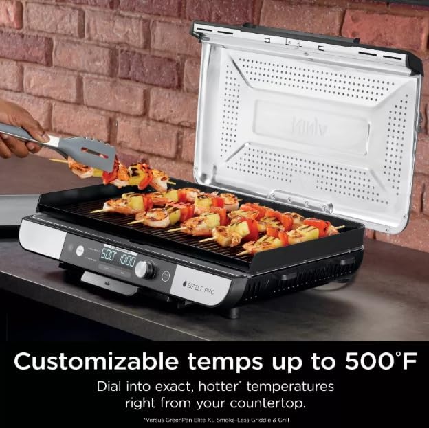Ninja Sizzle Pro XL 20 Inch Indoor Griddle & Grill with ProTemp IQ, 250FC500F, Detachable Ventilated Lid, Grease Control, Ceramic Nonstick Plates