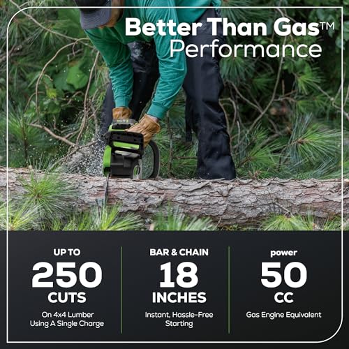 Greenworks 80V 18" Brushless Cordless Chainsaw (Great For Tree Felling, Limbing, Pruning, and Firewood) / 75+ Compatible Tools), 2.0Ah Battery and
