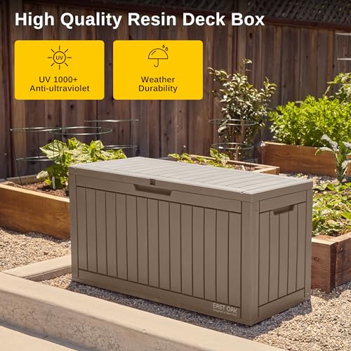 EAST OAK Outdoor Storage Box, 180 Gallon Deck Box, Large Resin Storage Bin for Patio Cushions, Gardening Tools, Lockable, Waterproof and UV Resistant
