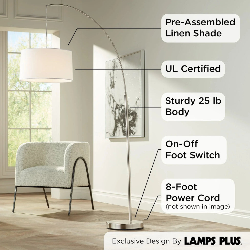 Brushed Room Lighting for  72" Cora White Floor 360 Living Tall Shade Standing Lamp Nickel Bedroom Modern n House Arc Drum Reading Office