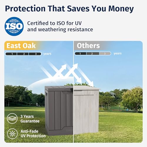 EAST OAK Outdoor Storage Box, 180 Gallon Deck Box, Large Resin Storage Bin for Patio Cushions, Gardening Tools, Lockable, Waterproof and UV Resistant