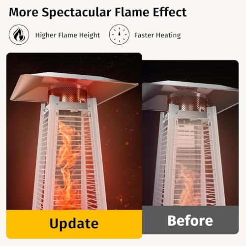 EAST OAK 48,000 BTU Pyramid Patio Heater, Quartz Glass Tube Propane Outdoor Heater with Wheels, Triple Safety Protection, 2025 Upgrade for Home