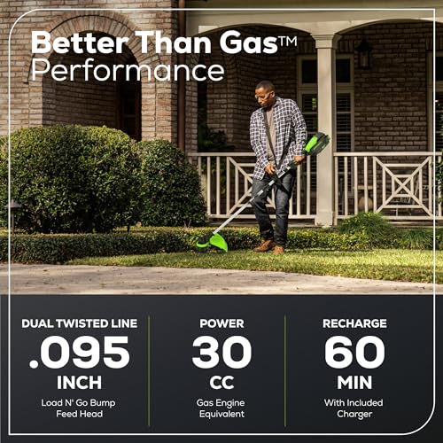 Greenworks 80V Brushless Cordless Yard Tool Combo Kit with 2.0Ah Battery & Rapid Charger C 16" Dual-Line String Trimmer and 500 CFM / 125 MPH Leaf