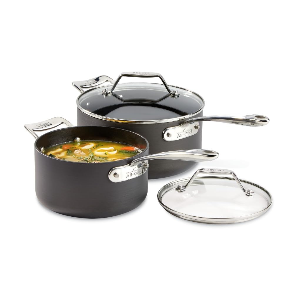 All-Clad HA1 Hard Anodized Nonstick Pots and Pans Set Non Stick Cookware Sets, Oven Broiler Safe 500F, Black