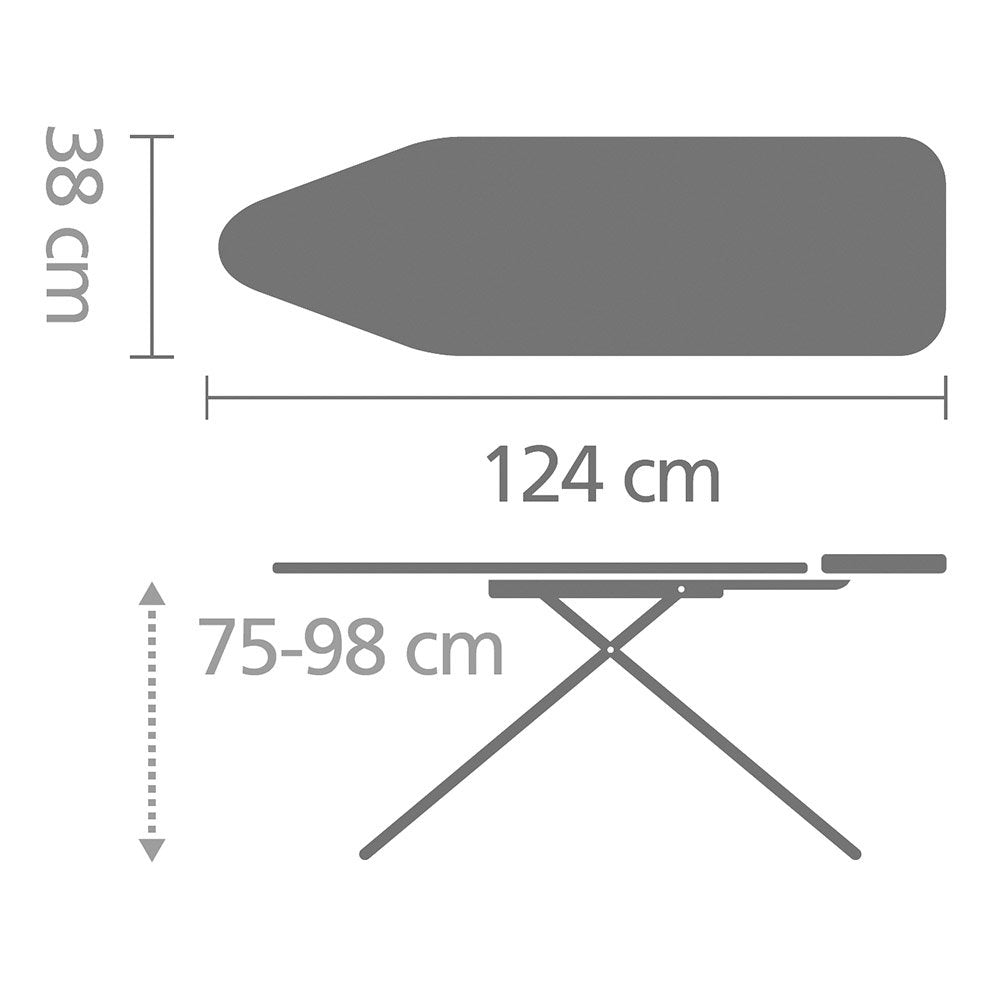 Brabantia Size C Ironing Board (49 x 18in) 7 Height Options, Adjustable Steam Iron Rest Holder & Linen Rack (Ecru) Non-Slip Feet, Anti-Collapse Child