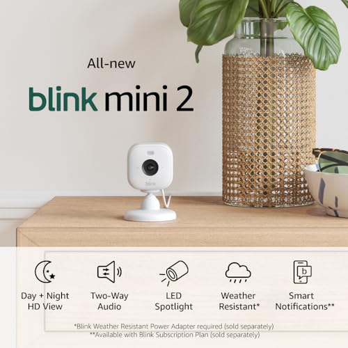 Blink Mini 2  Home Security & Pet Camera with HD video, color night view, motion detection, two-way audio, and built-in spotlight  1 camera (White)