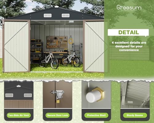 Greesum Outdoor Storage Shed 6 x 8 ft. Utility Tool Shed Metal Storage Garden Shed with Door & Lock for Patio Storage, Brown