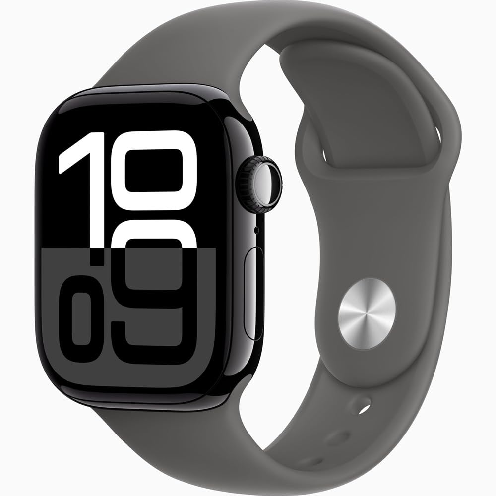 Apple Watch Series 10 [GPS + Cellular, 42mm] - Jet Black Aluminum Case with Black Sport Band, S/M (Renewed)