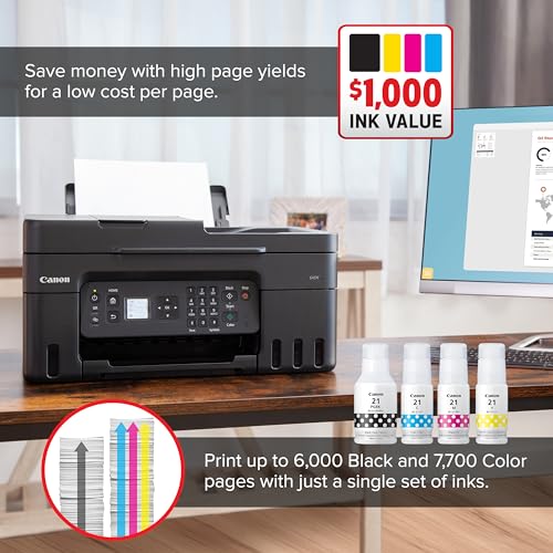 Canon MegaTank MAXIFY GX2020 All-in-One Wireless Color Printer C Print, Copy, Scan with Duplex Printing C Refillable Tank System, Compact Desktop