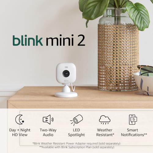 Blink Mini 2  Home Security & Pet Camera with HD video, color night view, motion detection, two-way audio, and built-in spotlight  1 camera (White)