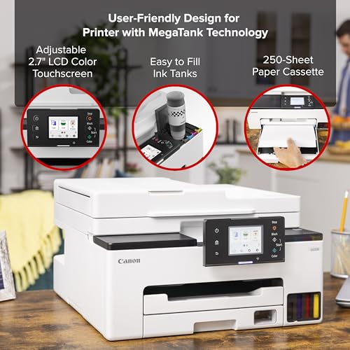 Canon MegaTank MAXIFY GX2020 All-in-One Wireless Color Printer C Print, Copy, Scan with Duplex Printing C Refillable Tank System, Compact Desktop